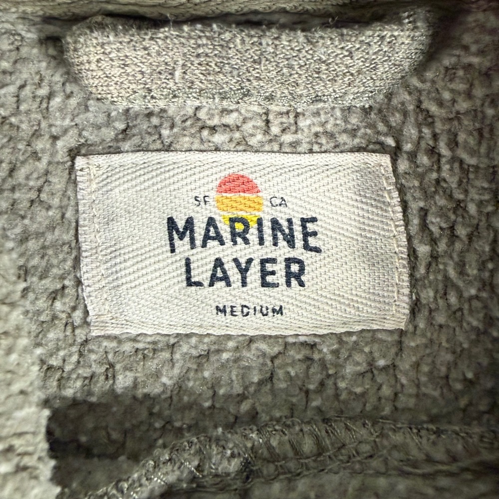 Marine Layer Hoodie Mens Medium Olive Green Fleece Pullover Casual Sweatshirt - Picture 2 of 10